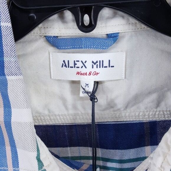 ALEX MILL Shirt Mens Medium Blue Plaid Button Up Double Pocket CHORE SHIRT $185 - Picture 2 of 9